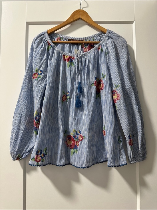 Anthropologie Tops - 🆕 Anthropologie | Payal Pratap Cotton Embroidered Peasant Blouse (size XSP)